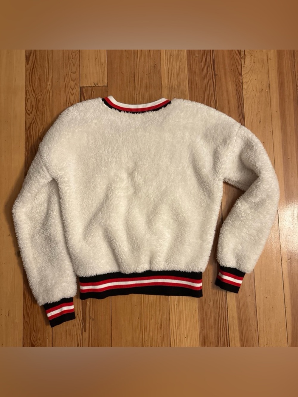 Evereve Womens Top Size XS Ivory Koda Sherpa Varsity Pullover Outdoor - Picture 3 of 4